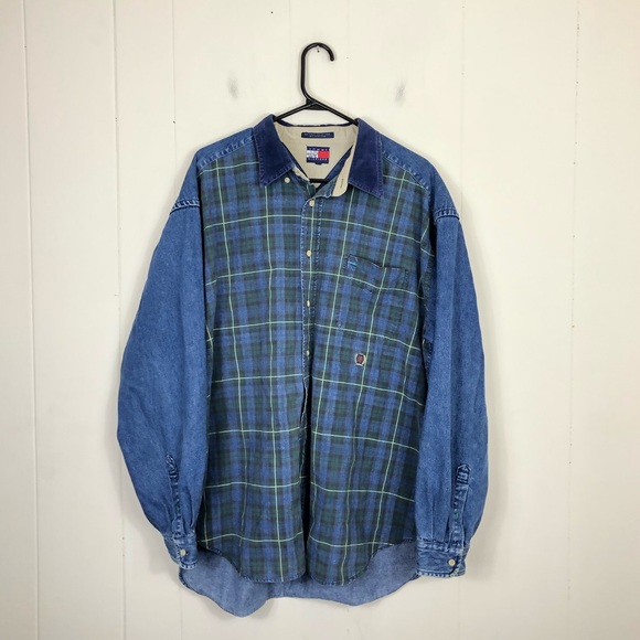Tommy Hilfiger Other - Vintage Tommy Hilfiger Plaid Denim Button Down Sz XL